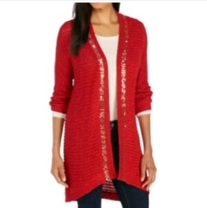 New Direction red/gold sequined long cardigan Sz S